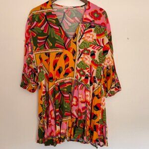 Label of Love Dress L Multicolor tropical floral boho Anthropologie babydoll